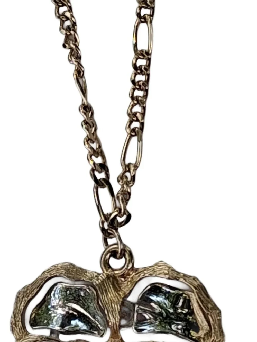 VTG Champagne Gold Mixed Metal Inlay Abstract Brutalist Statement Necklace